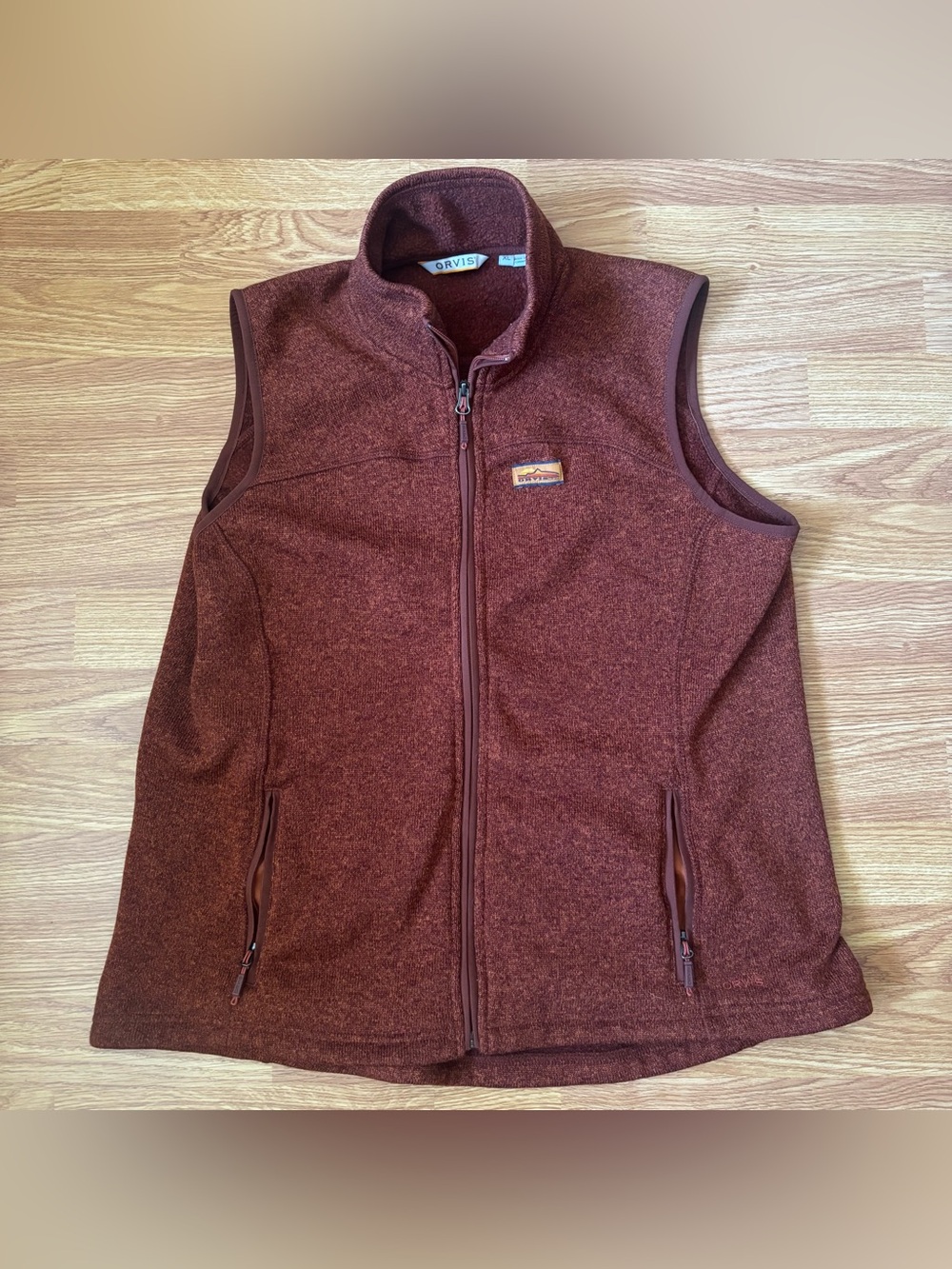 Orvis XL Fleece Vest Burgundy Rust Full Zip Outdoor Casual Layer